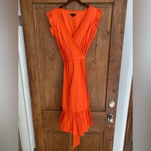 J. CREW All Over Eyelet Wrap Midi Dress in Vibrant Orange - Size 12